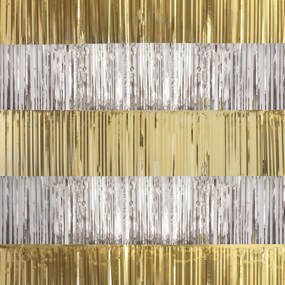 4 foot GOLD & SILVER FOIL FRINGE BACKDROP