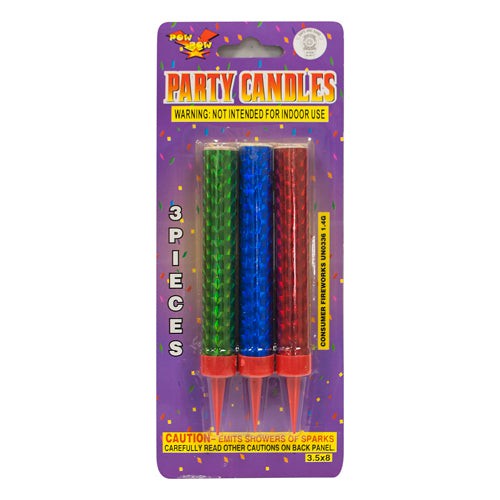 CAKE SPARKLER PARTY CANDLES - BURNS COLOR FLAME (3 PK)