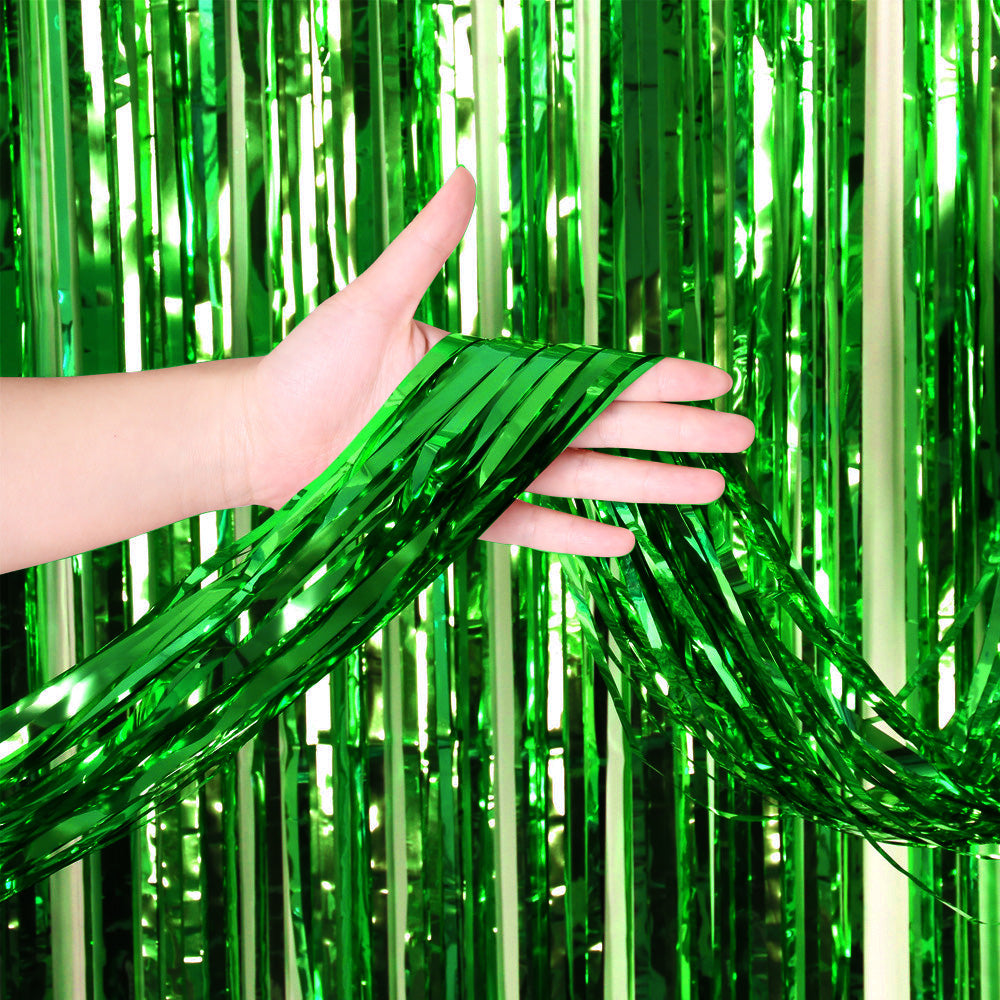3ft X 6.5ft FOIL FRINGE CURTAIN - METALLIC GREEN